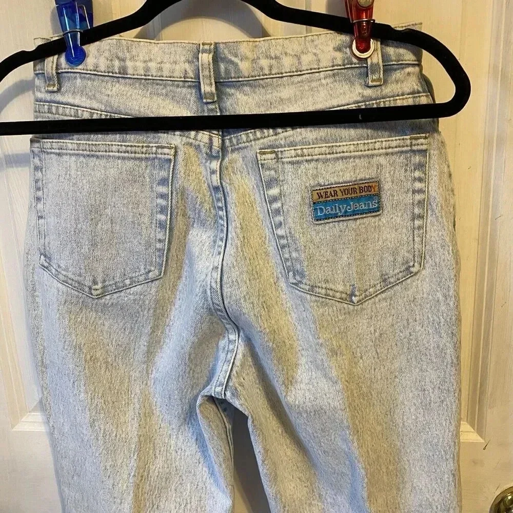 VTG 80s Daily Jeans Wear Your Body Acid Wash HighRise Sz 13/14 Embroidery Floral